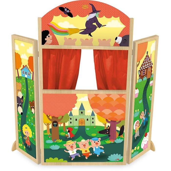 Vilac Theater Des Contes – Groot Houten Drieluik Poppentheater, 115x110x5 Cm, Voor Kinderen Vanaf 3 Jaar