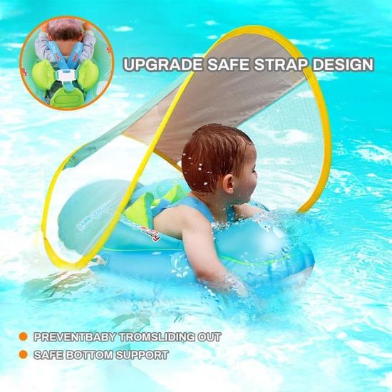 Bouée Bébé Avec Siège Réglable Et Auvent UPF 50+ – Harnais Sécurité – Pour Bébés 3-24 Mois (13-40 Lb) – Flotteur Piscine