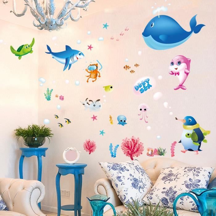 Un lot de Stickers Muraux animaux de la Mer Autocollant Décoratif