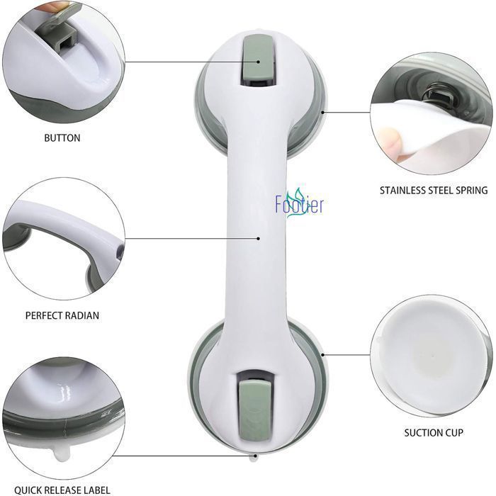 Kit 2 Poignées De Sécurité Ventouse Pour Douche/baignoire - Argenté, Sans Perçage - Fousenuk, Neuf