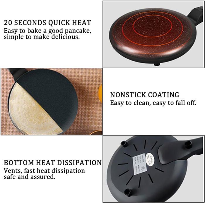 Crêpière Électrique Antiadhésive 7,8 Pouces - Contrôle Automatique Température - Machine à Crêpes Rapid Et Facile