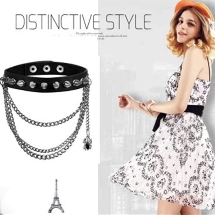Conruich Lot de 4 colliers ras du cou réglables en cuir synthétique pendentif cœur métal noir punk rock gothique Accessoires