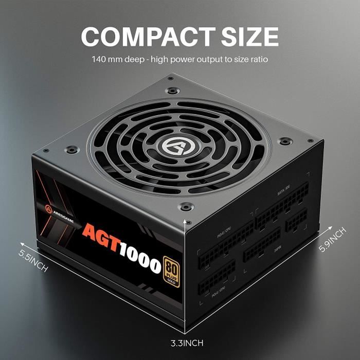 ARESGAME Alimentation PC 1000W, Entièrement Modulaire, 80 Plus Gold  (AGT1000) A30 - Cdiscount Informatique