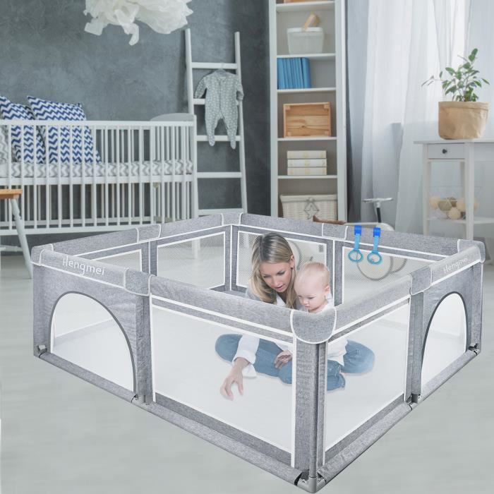 Parc Pour Bébé ACXIN 150x180x68 Cm - Grille En Acier, Tissu Oxford, Base Antidérapante, Filet Respirant - Gris - 9