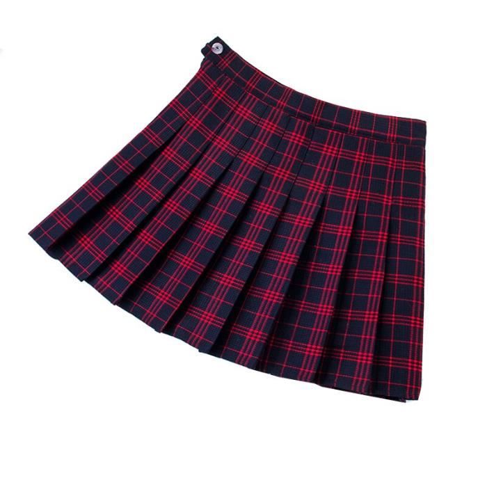 Jupe plissee a carreaux rouge pour femmes Type green Taille haute Fermeture eclair Blanc Cdiscount Pret a Porter