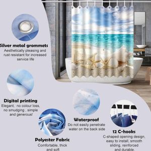 Rideau De Douche Décoratif Plage Avec Phare Et Mouettes - 175x180 Cm En Polyester - Abakuhaus