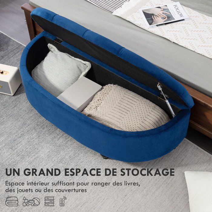 Bouclair Ottoman Rond en Tissu avec Rangement Couleur Avoine