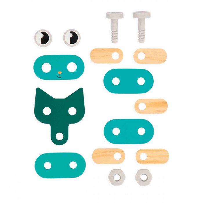 Janod Brico'Kids - 3 Animaux à Construire - 53 Pièces - Jeu De Bricolage En Bois - Motricité Et Créativité - Dès 3 Ans