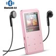 Haut-parleur MP3 Bluetooth 4.0 8Go en Métal Lecteur Baladeur Sport avec Boutons Tactiles, Supporte carte SD 128Go, Or Rose-0