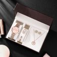 Coffret montre femme + bracelet + des boucles d'oreilles + collier – diamant or rose mode tempérament luxe-0