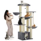 PAWZ Road Grand Arbre a Chat, Arbre à Chat avec Poteaux XXL 11 cm en Sisal, Hamacs Spacieux, Condo & Perchoir, 170 cm, Gris Clair