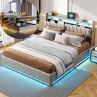 KILISKY Lit coffre 140x200cm avec LED -USB et Type C - lit avec sommier àlattes - rembourré lit double tissu en velours -gris