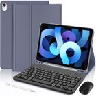 E.F.CONNECTION Coque Clavier pour iPad Air 11" (M3/M2) / iPad Air 4/5 - Synthécuir Violet avec Clavier + Stylet + Souris