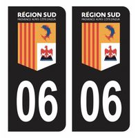 Autocollants Stickers plaque immatriculation voiture auto département 06 Alpes-Maritimes Logo Région SUD Noir Couleur