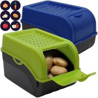 2 Boîtes de conservation alimentaire Vert Bleu + 6 Stickers ARTECSIS / pour env. 4kg de Pommes de terre / Légumes Oignons