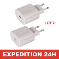 Chargeur Rapide lot de 2 25W USB-C Blanc pour Samsung Galaxy A34 A32 4G-5G A54 A30 A31
