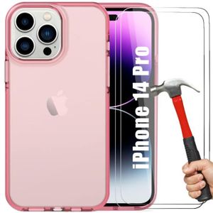 FILM PROTECT. TÉLÉPHONE Coque Silicone pour iPhone 14 Pro Rose + 2 Vitres 