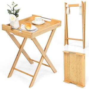 TABLE D'APPOINT COSTWAY Table d'Appoint Pliante en Bambou avec Pla