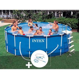 PISCINE Kit piscine tubulaire Intex Metal Frame ronde 4,57 x 1,22 m + Kit d'entretien