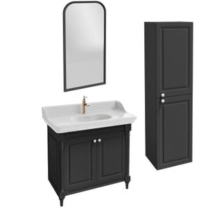 MEUBLE VASQUE - PLAN Meuble salle de bain JACOB DELAFON Cléo 1889 plan vasque + colonne droite miroir + mitigeur lavabo or