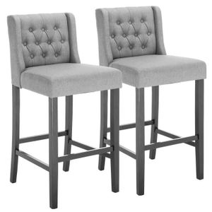 WOLTU Lot de 2 Tabourets de Bar avec Repose-Pieds Design en Bois Massif et Lin,Gris Clair BH160hgr-2