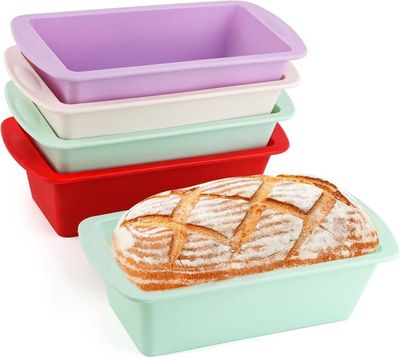 Lot de 4 moules à pain en silicone, petits, rectangulaires, 20 x 9,5 x 5,5 cm, petits, rouges blancs violets verts