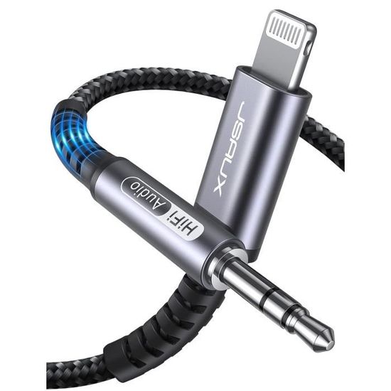 Cable 1m Audio Voiture Prise Jack Auxiliaire vers Lightning iPhone