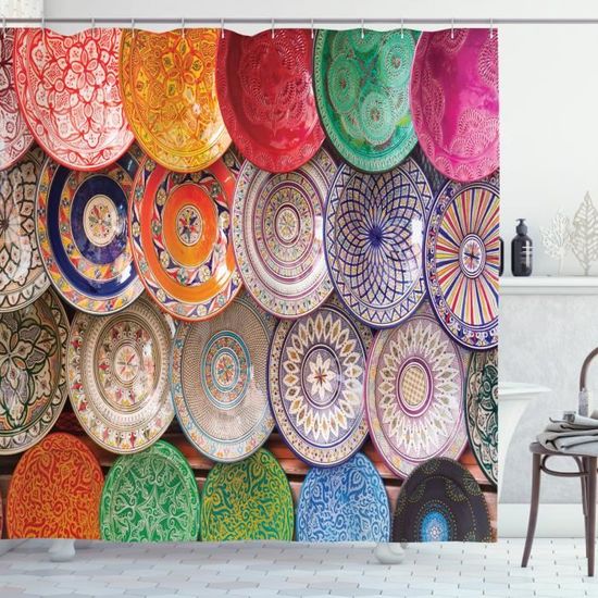 Abakuhaus marocain Rideau de Douche, coloré traditionnel, 175 x 200 CM, Multicolore