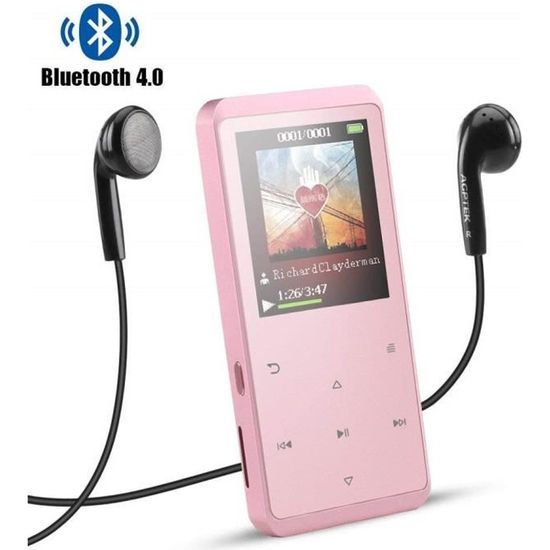 Haut-parleur MP3 Bluetooth 4.0 8Go en Métal Lecteur Baladeur Sport avec Boutons Tactiles, Supporte carte SD 128Go, Or Rose