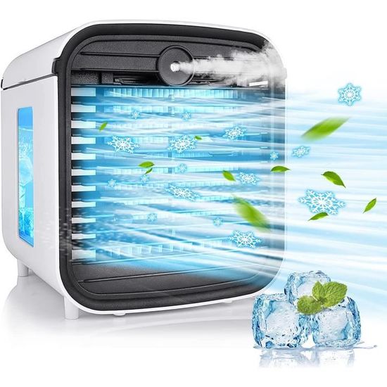 Climatiseur Portable Mini 4 En 1 Rechargeable - Ventilateur, Humidificateur, Diffuseur Et Veilleuse LED - Contrôle Par App - Pour Bureau, Tente, Chambre