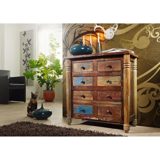 Table Basse Bateau - Bois Massif Recyclé Multicolore