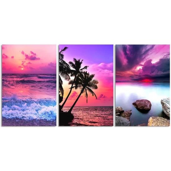 Tableau Toile Tendance Plage Coucher De Soleil – Impression Giclée Encadrée, Prête à Accrocher