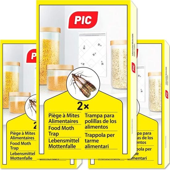 Piéges à Mites Alimentaires PIC - Paquet Triple = 6 pièges Anti Mites -  Piège à phéromones pour la Cuisine et Les magasins - Anti mite Alimentaire