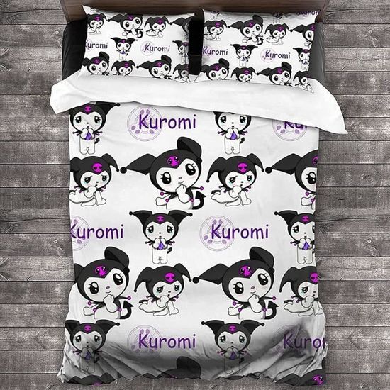 Kuromi Housse de Couette 200x200cm,Parure de lit Motif Kuromi avec Fermeture Éclair Et 2 Taie d'oreiller douce [467]