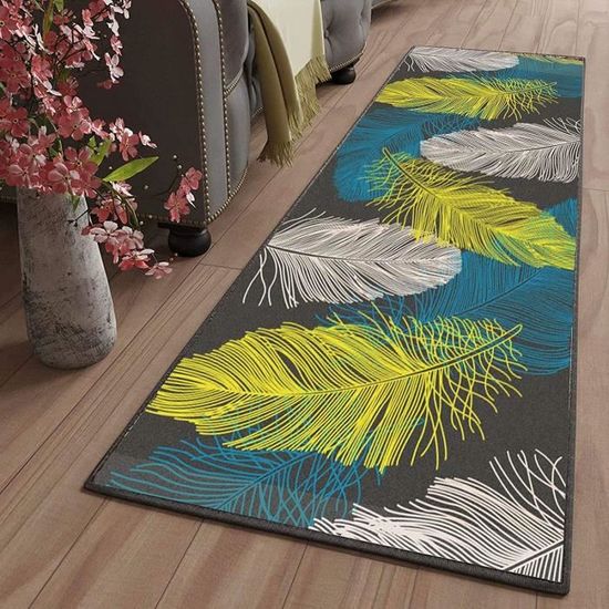 Tapis Cuisine Antidérapant 60x120cm Vert Feuilles Palmiers - Lavable Et Absorbant