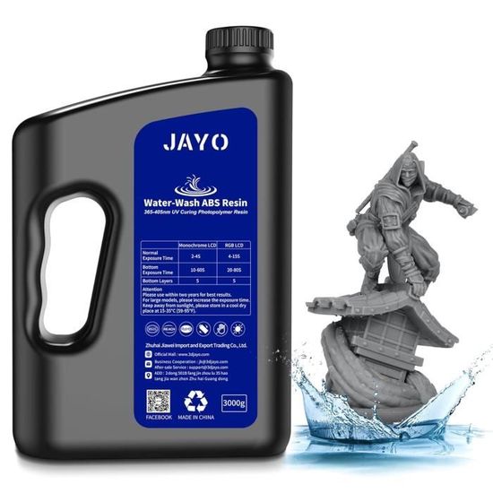 NOVA3D Résine UV Lavable à L'Eau 405 Nm 500 G Noir – Impression 3D LCD/SLA Rapide & Faible Odeur