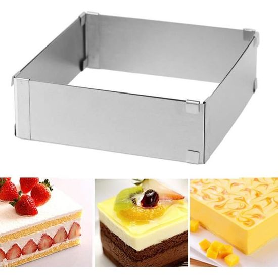 4smile Cadre de cuisson rectangulaire réglable - Moule rectangulaire en acier inoxydable - Moule à gâteau indéformable pour la cuisson et la préparation de tartes