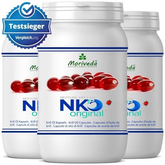 MoriVeda® - NKO l'huile de krill (gagnant du test) - Omega 3,6,9 astaxanthine, vitamine E, choline, phospholipides (3x90 gélules)