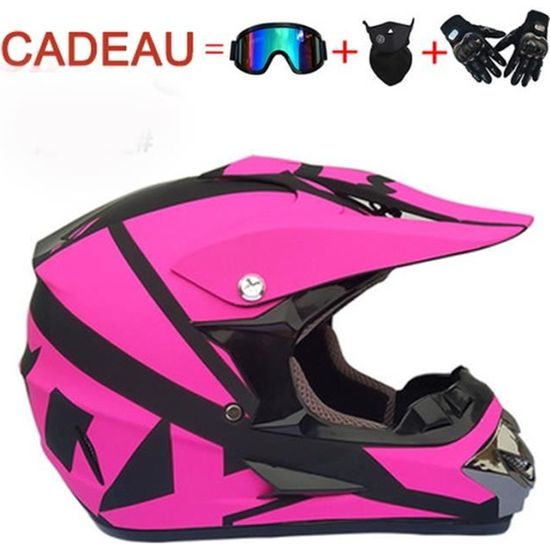 Casque Motocross Femme Rose - Kit Complet Avec Lunettes, Gants, Masque, Filet - Taille S à XL, Certification DOT
