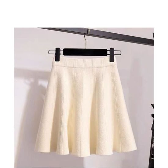 Jupe Femme Plissée Taille Haute - Tricotée, Élastique, Mini Jupe D'Automne/Hiver - 5