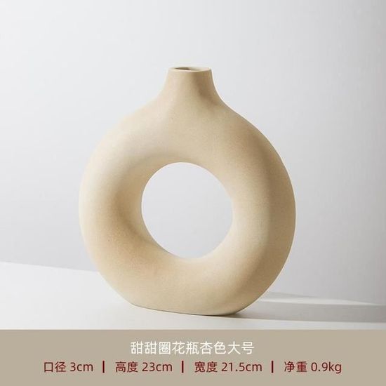 VASE,LBeigeVase à Donuts blanc circulaire en céramique, Pot de