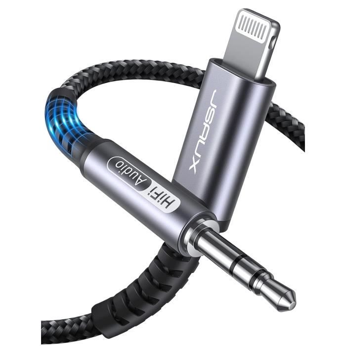 Câble AUX Auxiliaire Audio Voiture1.8 Mètre [Certifié Apple MFi] Câble