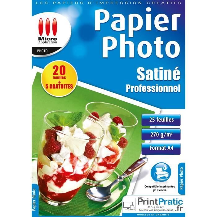 Papier Photo Satiné A4 - Professionnel - 270 g/m² - 20 feuilles + 5 feuilles offertes