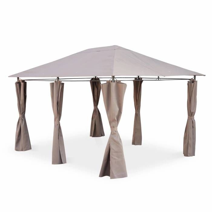 Tonnelle 3 x 4 m - Divio - Toile taupe - Pergola avec rideaux, tente de jardin, barnum, chapiteau, réception