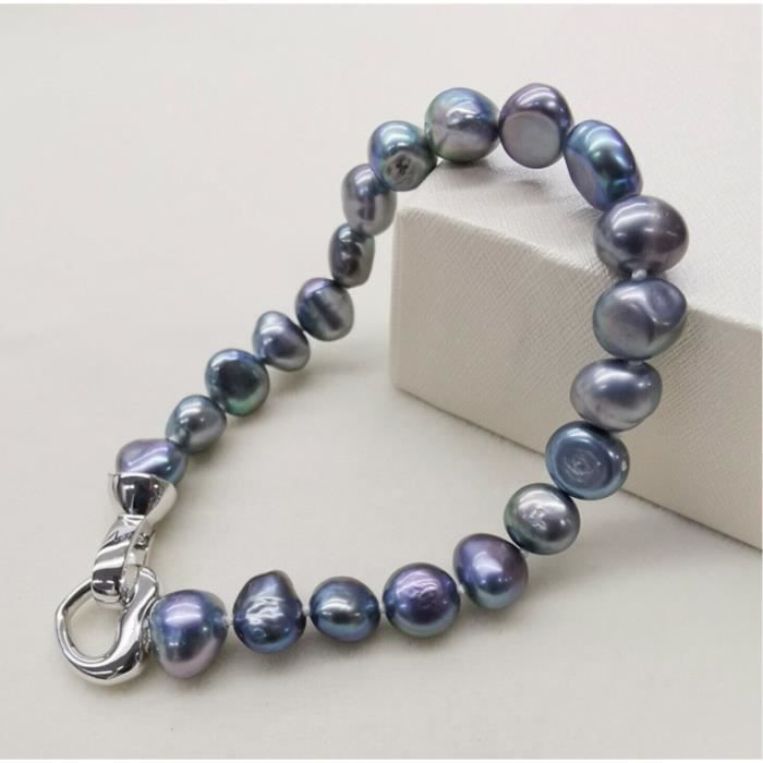 Bracelet Perles de Tahiti Bleus-Azur Coeur Argenté,Mode,Idée Cadeau Femme,Fête de Mère,Grande Mère,Anniversaire,St Valentin,Noel