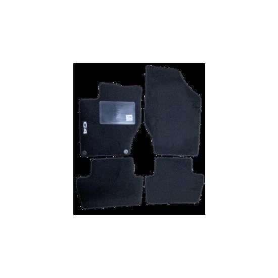 Kit 4 Tapis de sol Auto pour CITROEN C4 de 2004 à 2010, sigle C4, avec CLIPS, moquette noire, Neuf.