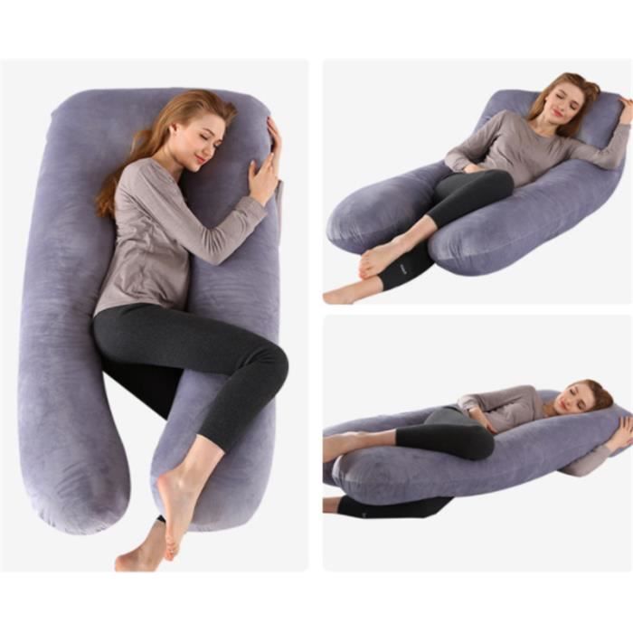 Coussin de grossesse Oreiller de maternité Coussin d'allaitement Coussin d'allaitement en Forme de U pour Le Corps Entier -Gris