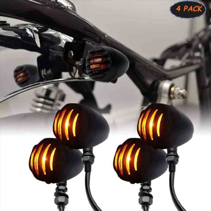 4x Clignotant Moto Universel pour Custom/Bobber Honda Suzuki Kawasaki Triumph Ambre Feux Signal Indicateurs en Metal Noir