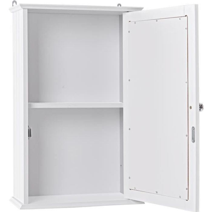 DREAMADE Armoire Murale de Toilette Meuble à Miroir de Salle de Bain avec 1 Porte et Deux Etages Etagère de Rangement Blanche