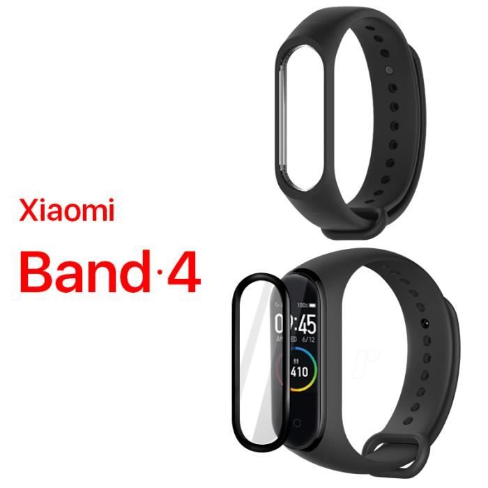 ALUCKY 1 pack bracelet dragonne (Noir) + 1 pack gratuit Film protecteur d'écran (noir) pour Xiaomi Band 4 Mi band